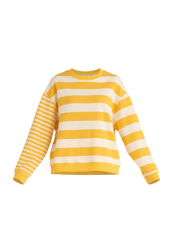 Paisie Contrast Stripe Sweatshirt in Yellow and Cream Cut Out